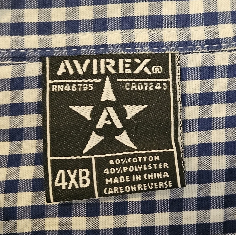 Avirex blue and white checkered short-sleeve button-up shirt Size 4X - Picture 5 of 7